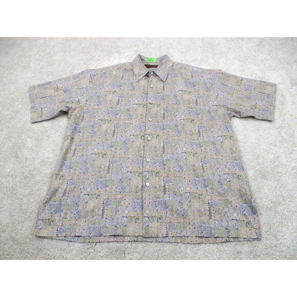 Tori Richard Shirt Mens Large L Blue Graphic Print Hawaiian Cotton Button Up - Picture 1 of 12